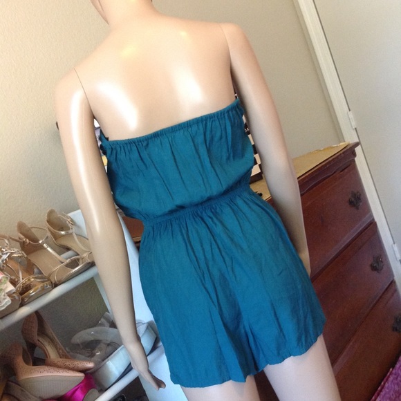 Turquoise blue Strapless romper - Picture 5 of 7